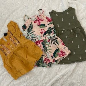 Set of girl’s top, romper & dress. Size 2T.